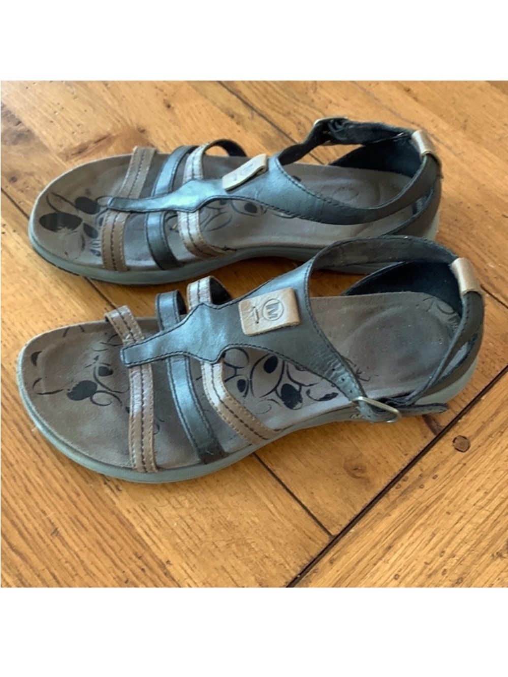 Merrell Cantor Lavish T-Strap Leather Sandals Women’s Black Brown Shoes Size 8